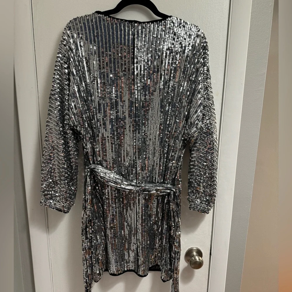 Long Sleeve Silver Sequin Dress - Picture 3 of 5